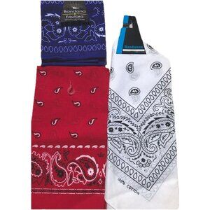 Vtg NOS Red White Blue Floral Bandana Scarf Cotton USA 21" x 20” Lot 3 Retro 80s